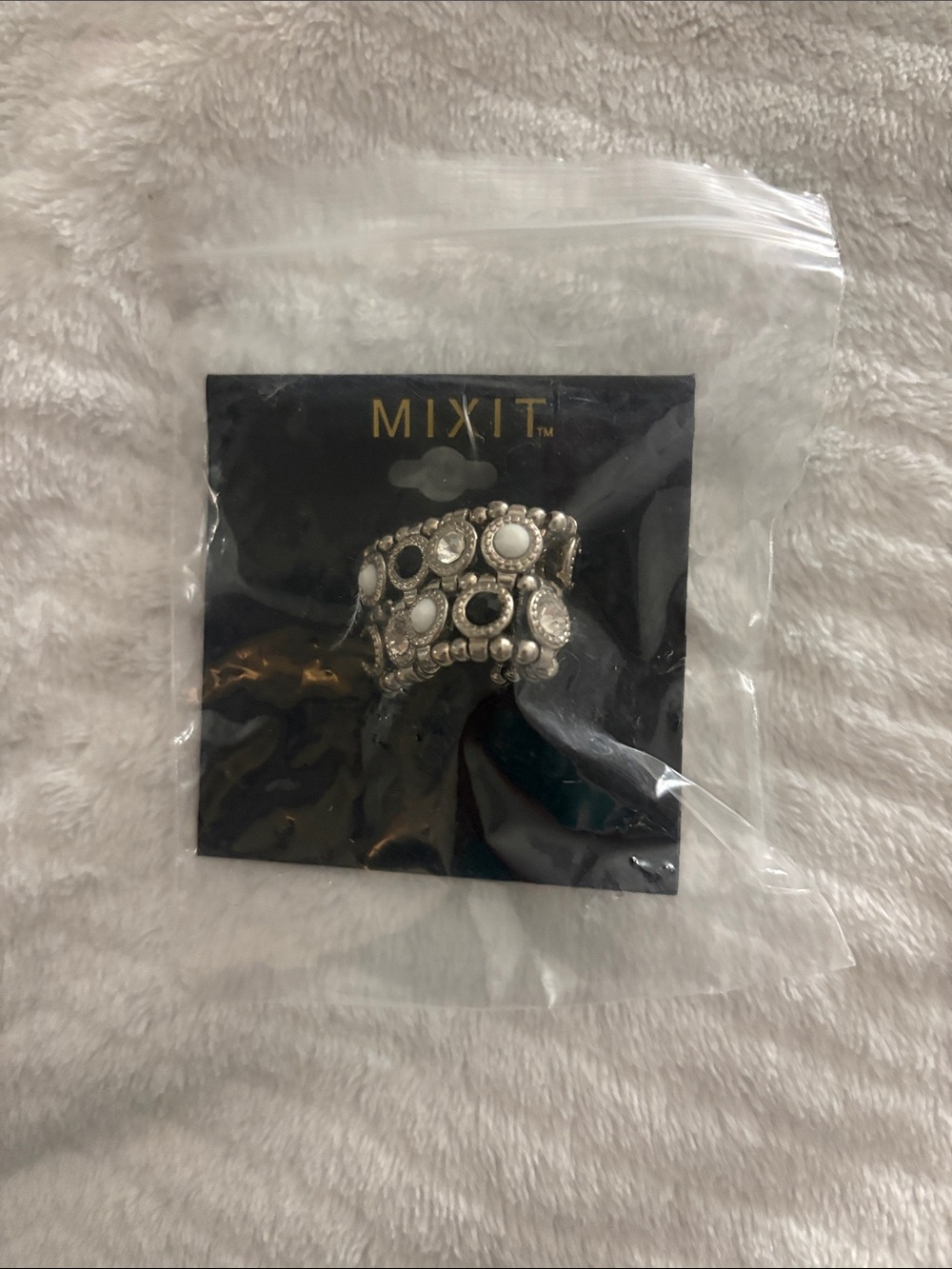 Mixit Silver-Tone Statement Ring with White Accents